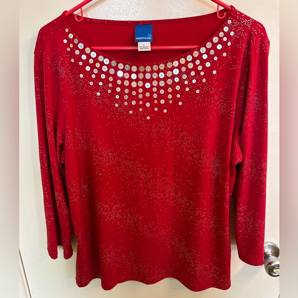 Red Blouse with Silver Sequins